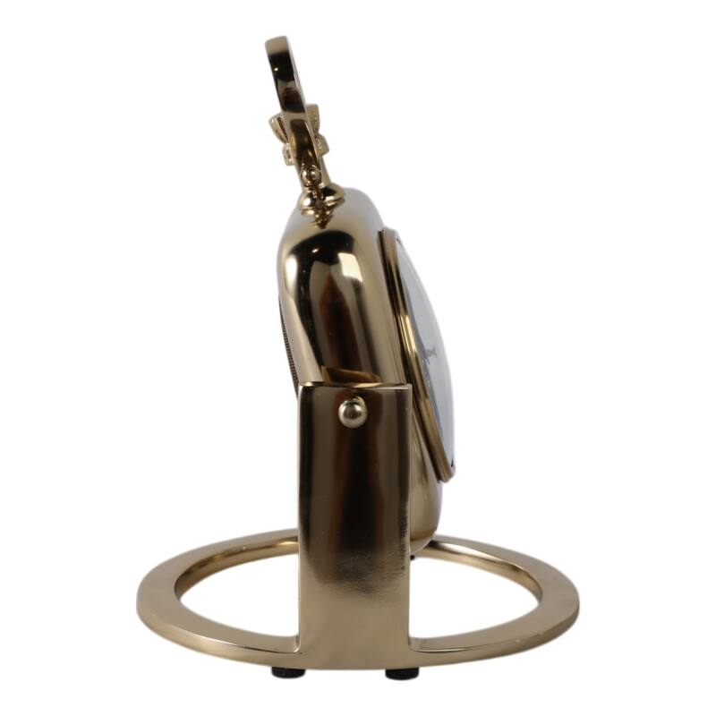 Metal Glass Desk Clock with Roman Numerals and Curved Frame Design - 7" x 7" x 9"