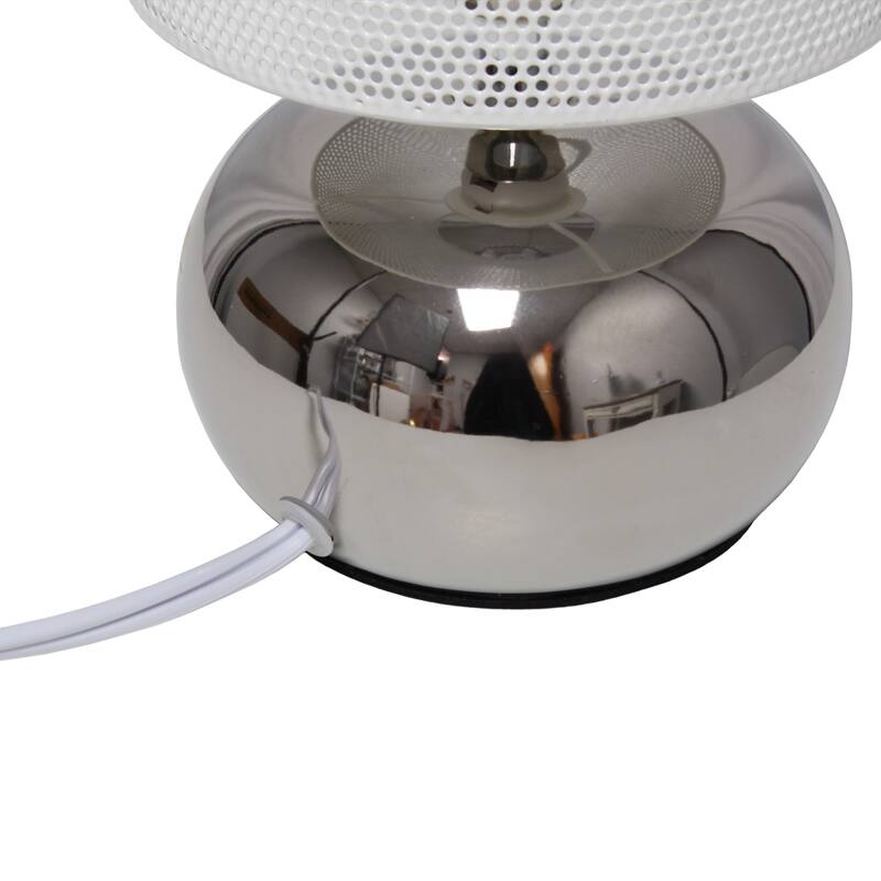 Mini Ceramic Table Lamp with White Mesh Shade - 10" - Chrome Finish