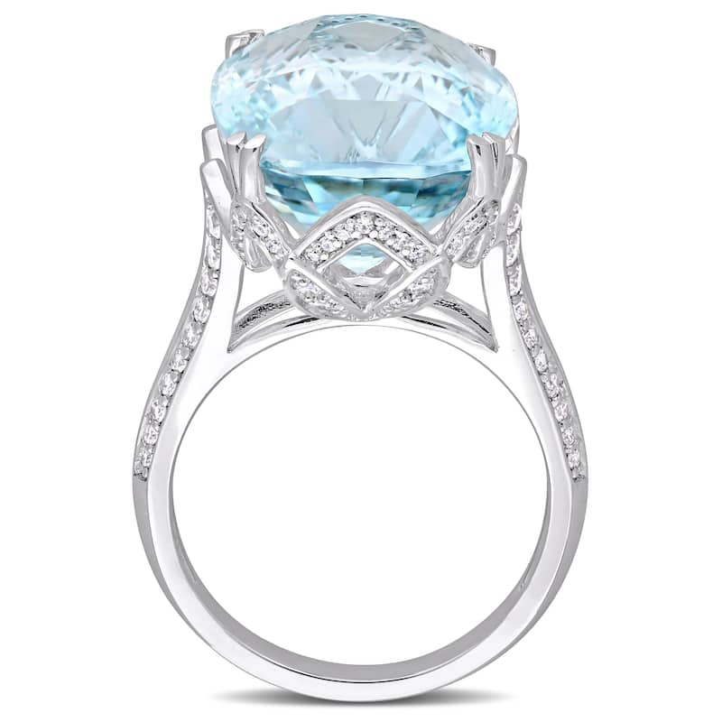 Miadora 23ct TGW Cushion-Cut Sky-Blue Topaz & 5/8ct TDW Diamond Cocktail Ring in 14k White Gold