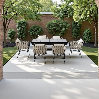 7-Piece Outdoor Dining Set with Extendable Table and Woven Tape Chairs, Adjustable Patio Table from 62.9" to 82.6" for Garden