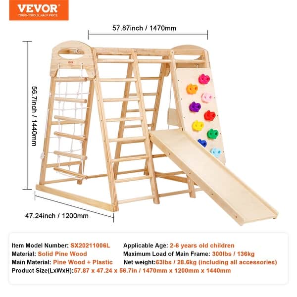 dimension image slide 2 of 3, VEVOR Indoor Jungle Gym Toddler Indoor Playground, Wooden Toddler Climbing Toys Indoor