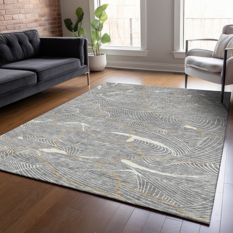 Machine Washable Indoor/ Outdoor Abstract Crackle Chantille Rug - Gray - 8' x 10'