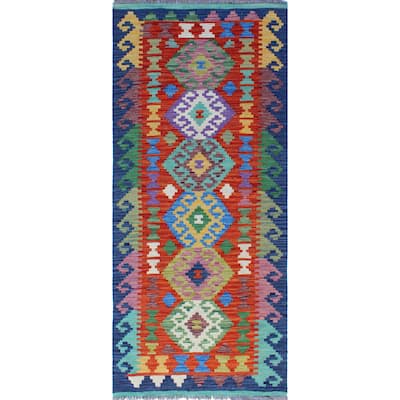 Flatweave Nassor Red/Navy Runner - 2'7" x 6'4"