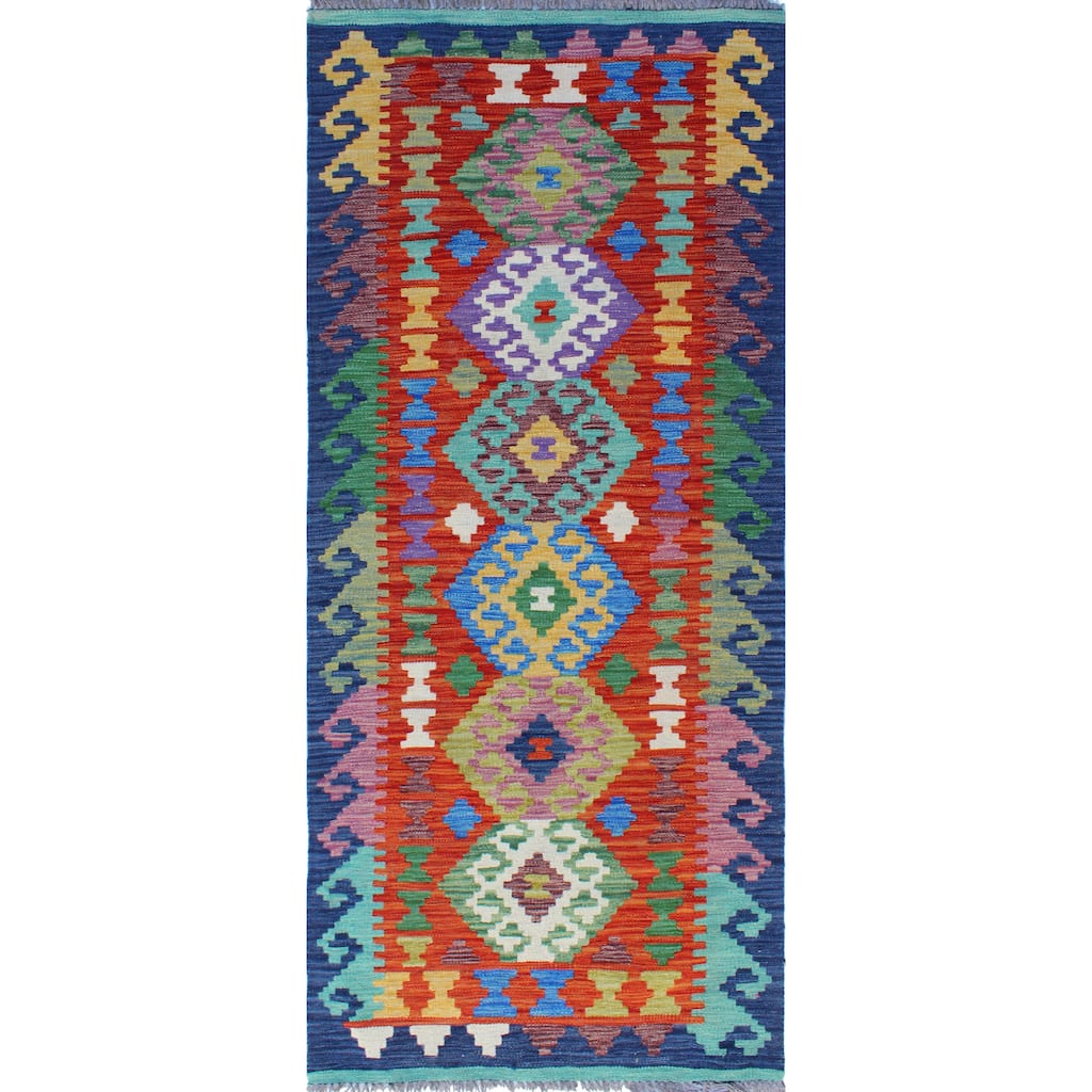 Flatweave Nassor Red/Navy Runner - 2'7" x 6'4"