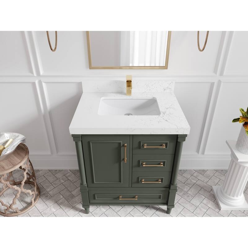 Willow Collections 30 in. W x 22 in. D Aberdeen Single Sink Bathroom Vanity in Pewter Green with Countertop - 2" Empira White - Pewter Green