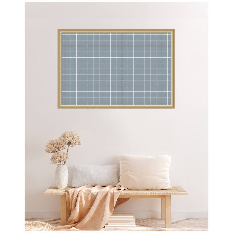 Kate and Laurel Framed Fabric Pinboard Light Blue Plaid Wall Organization