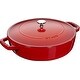 preview thumbnail 1 of 4, Staub 28cm / 4qt Round Cast Iron Saute Pan with Chistera Lid, Cherry