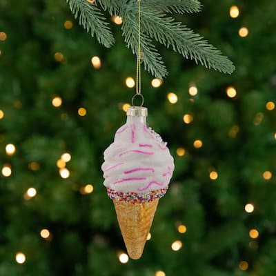 4" Vanilla Ice Cream Cone Glass Christmas Ornament