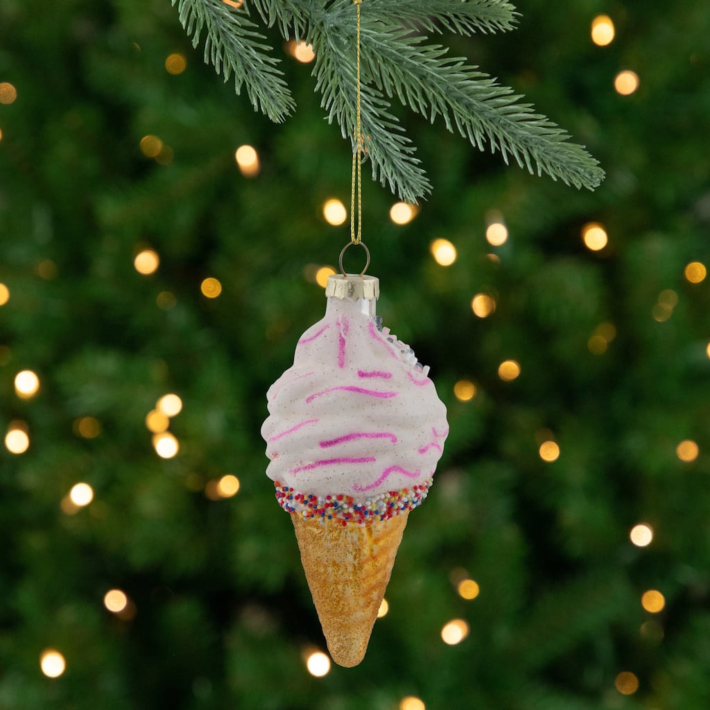 4" Vanilla Ice Cream Cone Glass Christmas Ornament