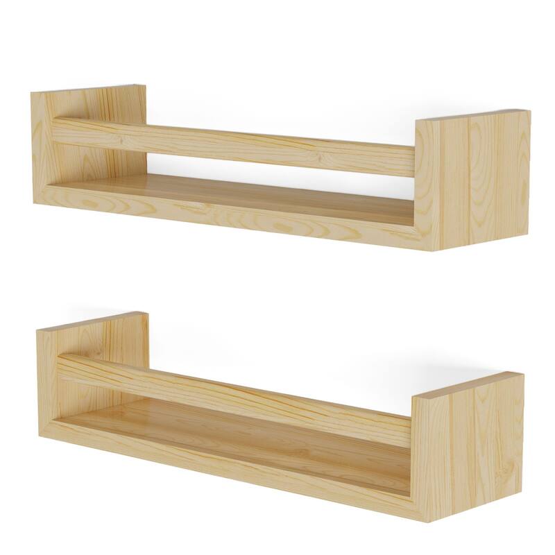Wallniture Utah Wood Floating Shelf for Nursery Decor, Kids Room Wall Shelves Natural, Set of 2