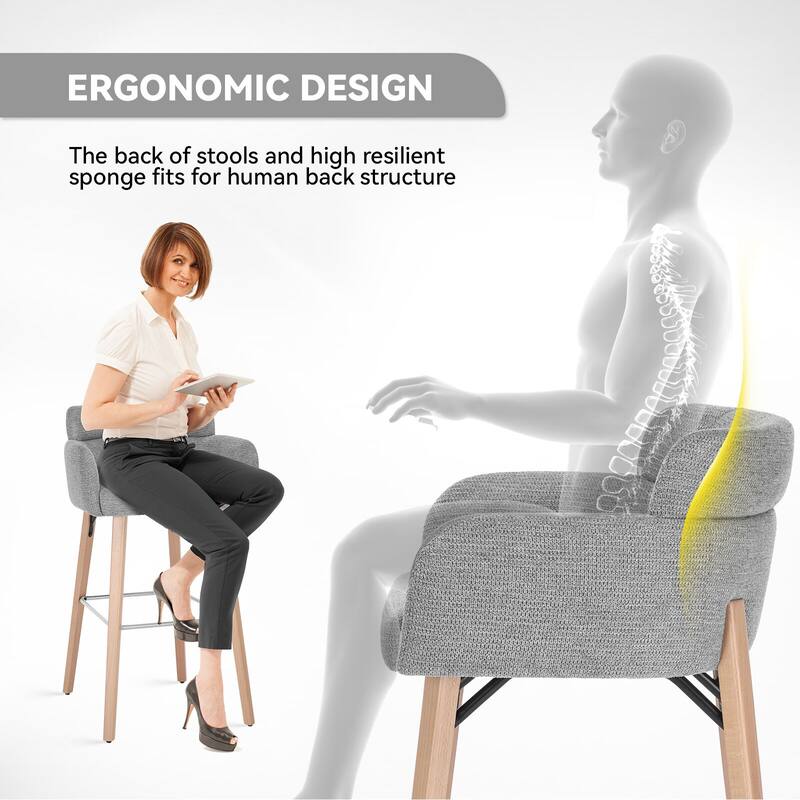 30''H Bar Stool With Solid Wood Frame And Foam Seat (Set of 2)