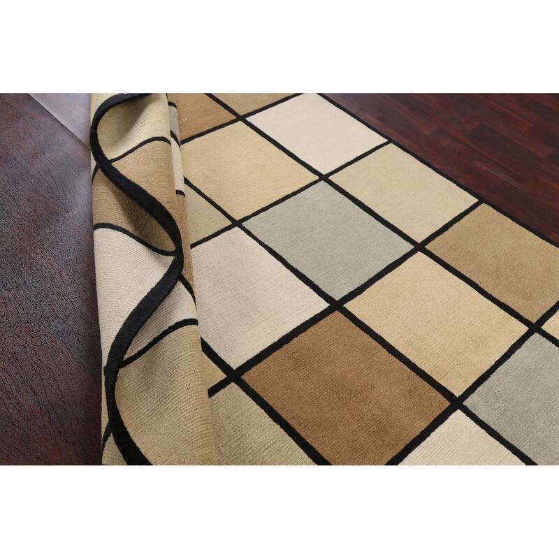 Checkered Nepalese Vegetable Dye Oriental Wool Area Rug Hand-knotted - 6'1" x 9'3"