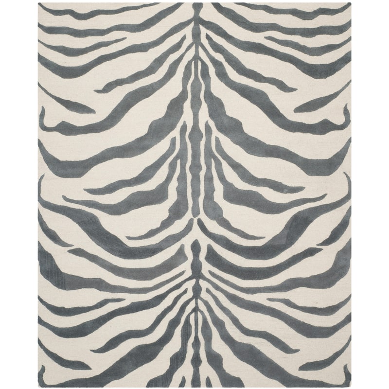 SAFAVIEH Handmade Cambridge Rikey Animal Print Wool Rug - 8' x 10' - Ivory/Dark Grey