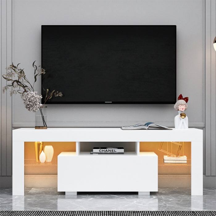 White TV Stand MDF Large TV Base with LED Light TV Cabinet