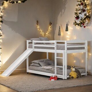 Low Bunk Beds with Ladder,Twin over Twin Bunk Bed with Convertible Slide and Ladder