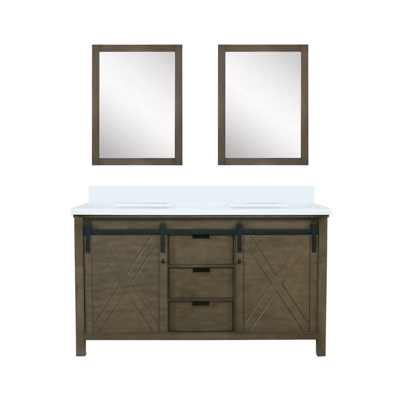 Marsyas Bath Vanity, White Quartz Countertop and Mirrors