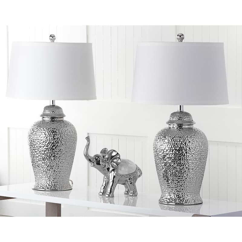 SAFAVIEH Lighting 28-inch Silver Sterling Ginger Jar Lamp (Set of 2) - 16"x16"x27.5"