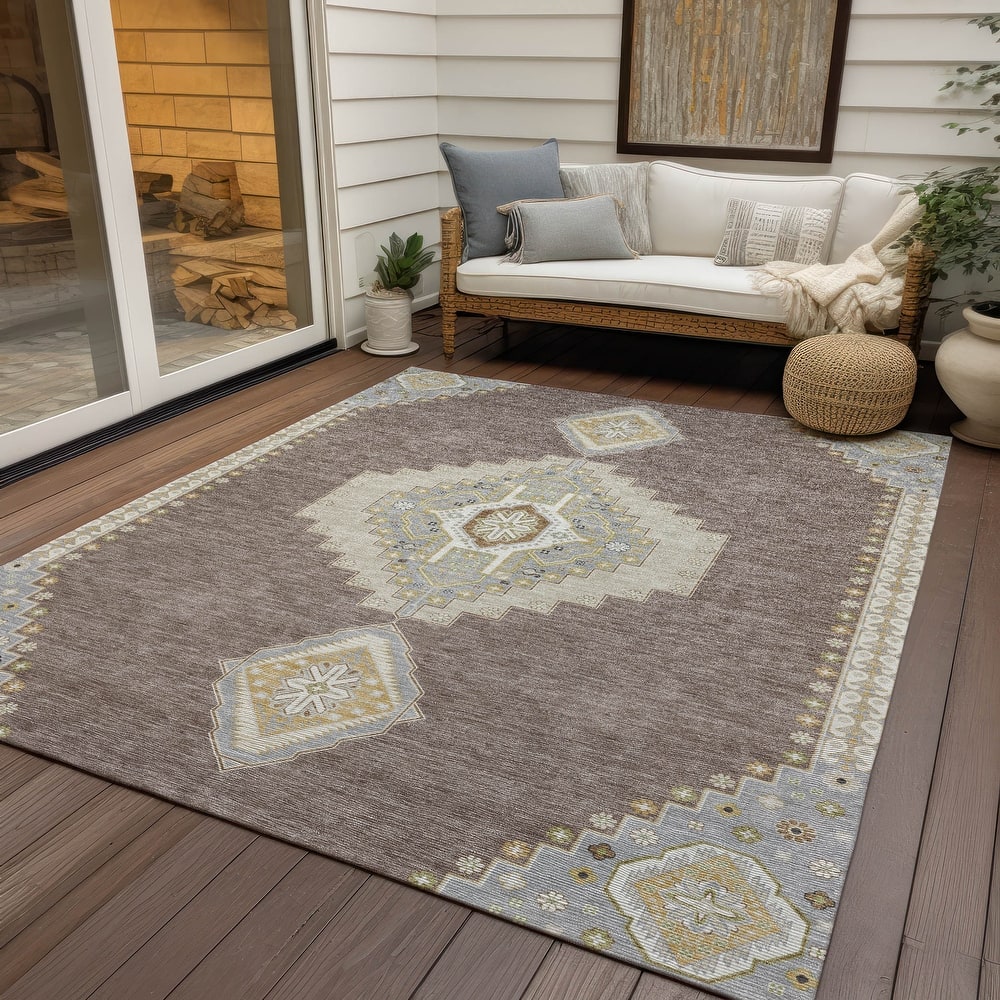 Machine Washable Indoor/ Outdoor Boho Traditional Chantille Rug