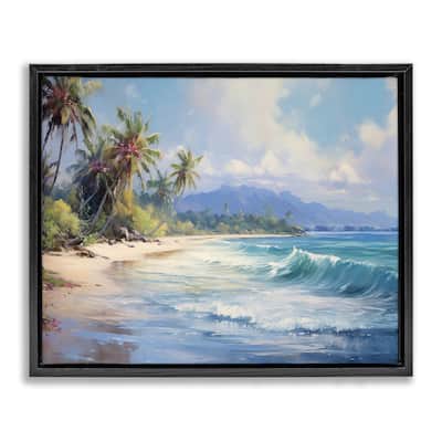 Stupell Tropical Coast with Rolling Waves Framed Floater Canvas Wall Art Design By Franklyn Gregory