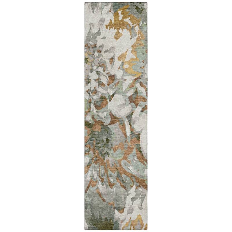 Machine Washable Indoor/ Outdoor Abstract Floral Chantille Rug
