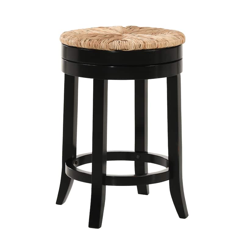 24" Natural And Antiqued White Solid Wood Swivel Backless Counter Height Bar Chair - Natural and Black 24"