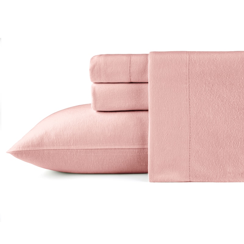 Pointehaven Solid Cotton 180 GSM Deep Pocket Oversized Brushed Flannel Sheet Set - Mellow Rose - California King