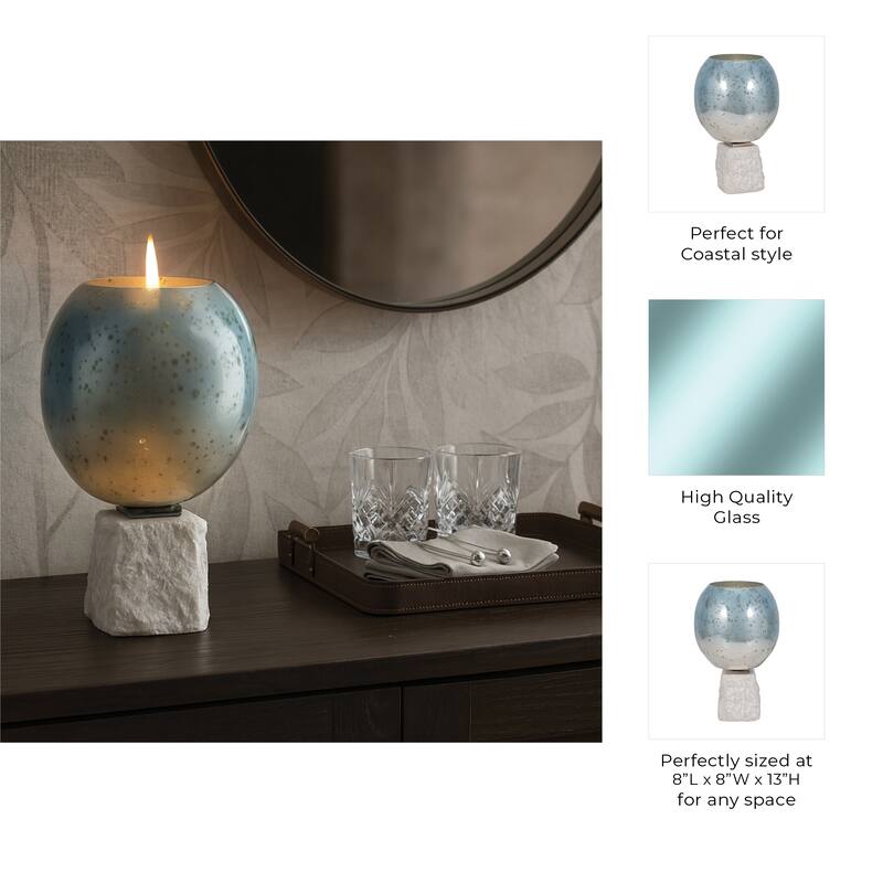 Glass Round Bowl Pillar Holder Marble Base