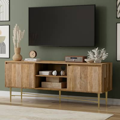 Simpli Home Fallon MANGO WOOD 60"Wide TV Media Stand in Natural For TVs up to 65" - 18'' 16.5'' x 24