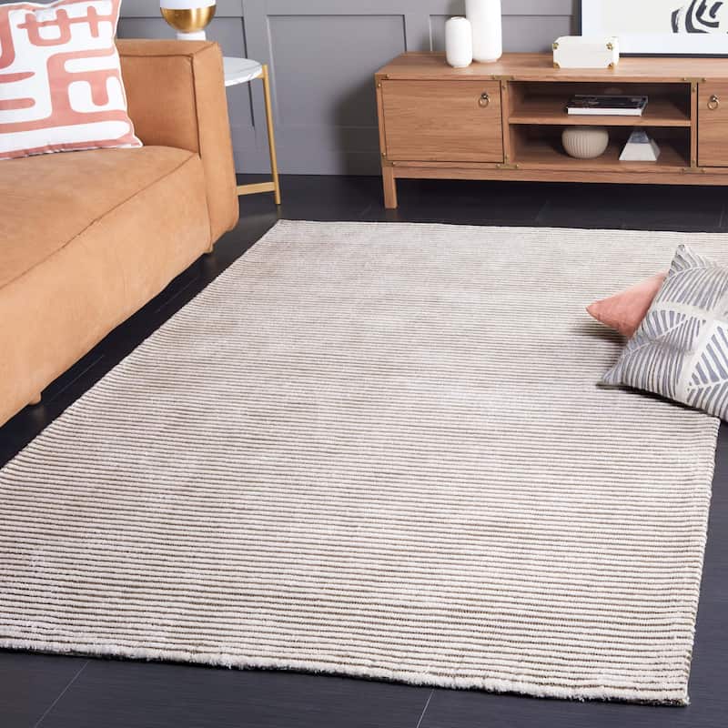 SAFAVIEH Audrey Poula Modern Stripe Rug - 6' Square - Ivory/Dark Grey