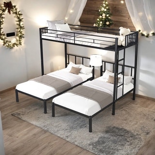 Twin Size Triple Bunk Bed with Separated Twin Beds and Guardrail for Home