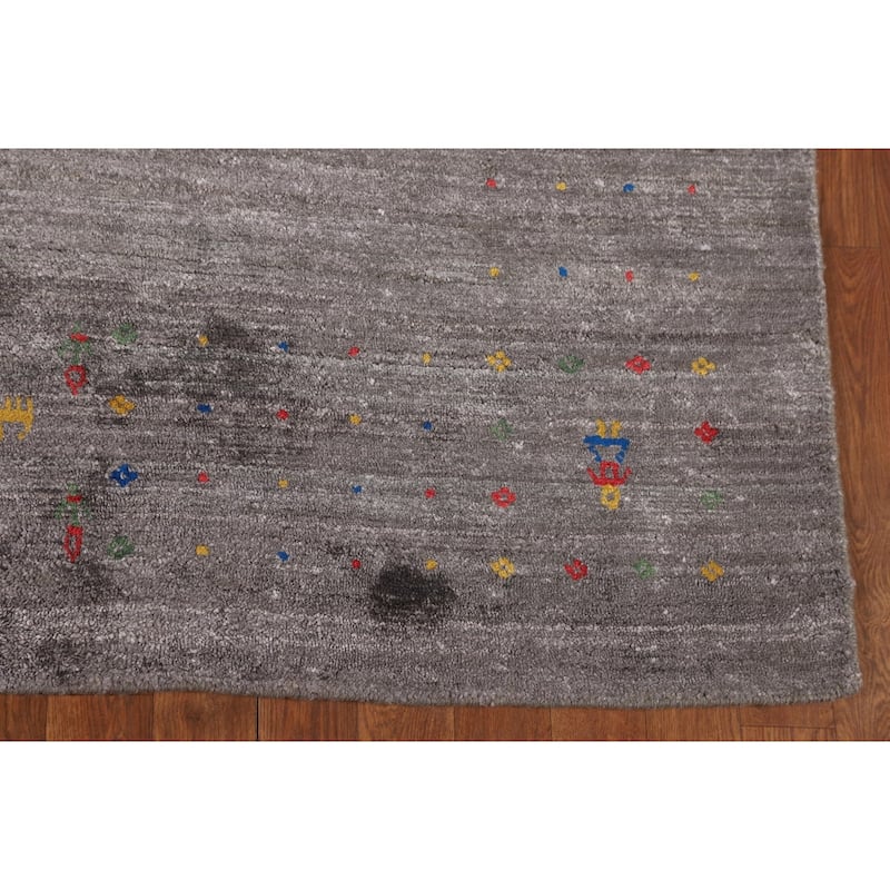 Gray Gabbeh Indian Area Rug Handmade Silk Carpet - 5'2"x 8'2"