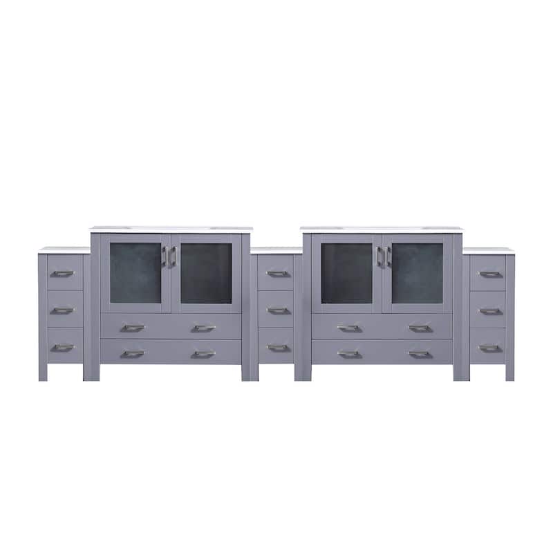Volez Double Bath Vanity with Side Cabinets and White Ceramic Top - 108 - Dark Grey