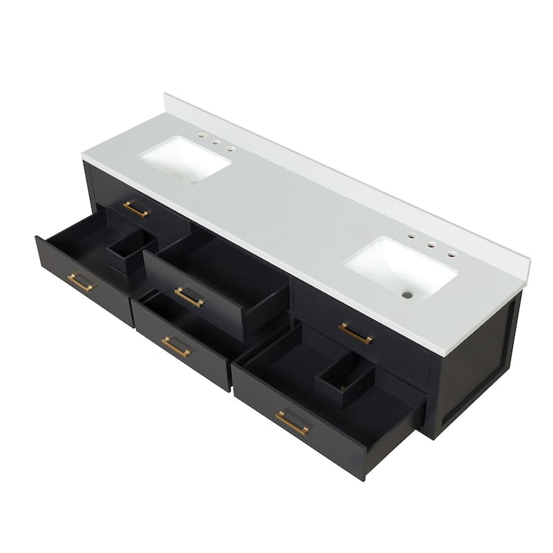 Castor 60 in W x 22 in D Black Double Bath Vanity and White Quartz Top