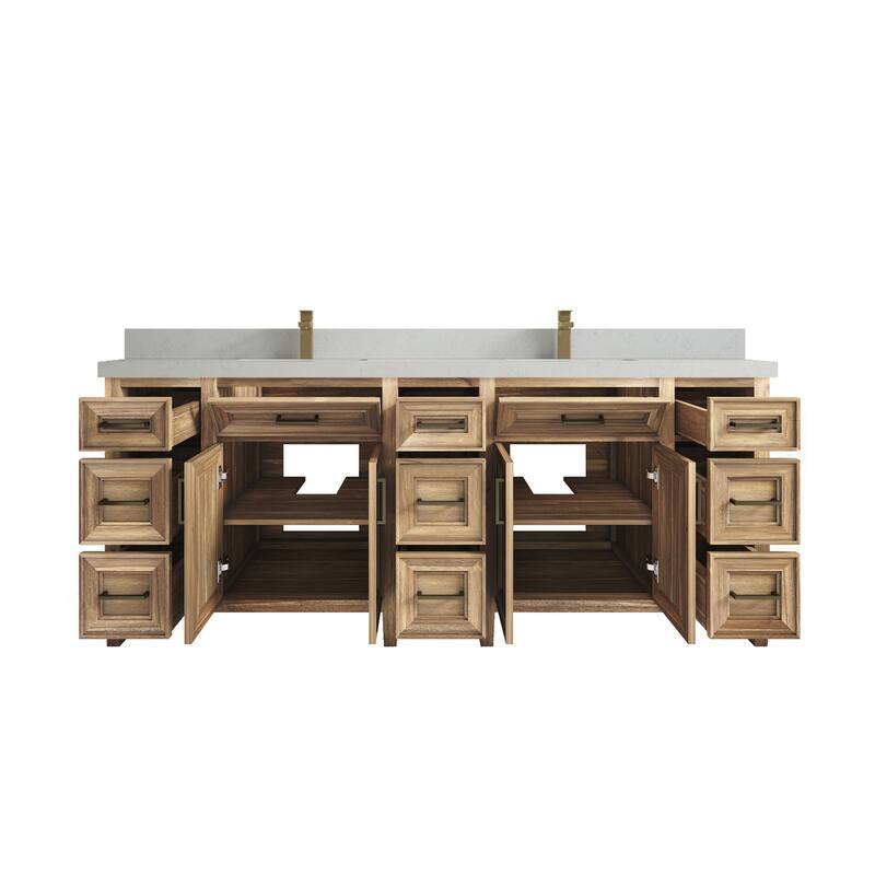 Willow Collections 84 in. W x 22 in. D Santa Monica Teak Double Sink Bathroom Vanity with Countertop