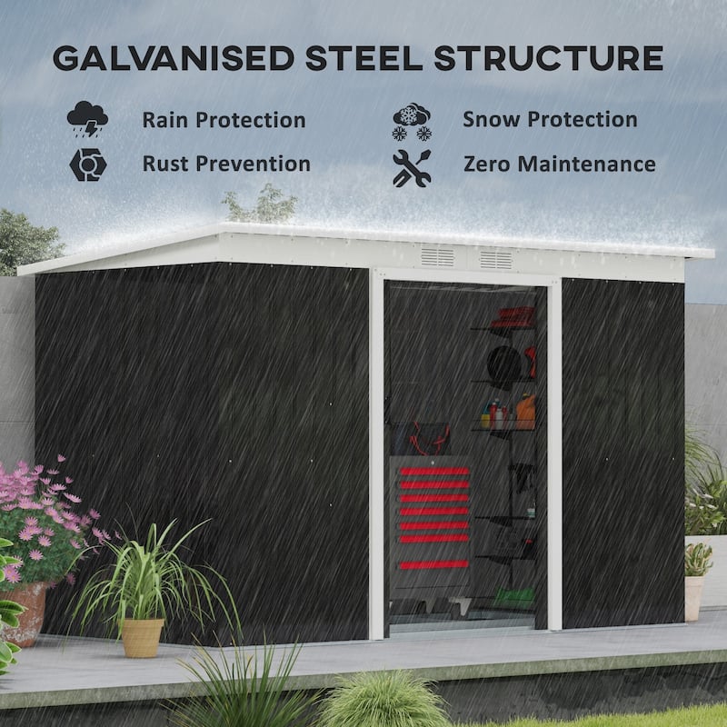 Outsunny 9' x 4' Outdoor Rust-Resistant Metal Garden Vented Storage Shed with Spacious Layout & Durable Construction