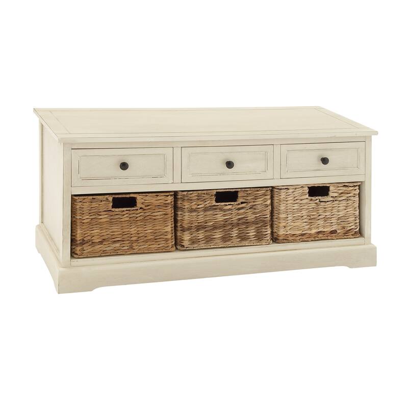 Cream, Teal, White or Brown Wood 2 Baskets and 1 Drawer Storage Unit - 16 x 13 x 28