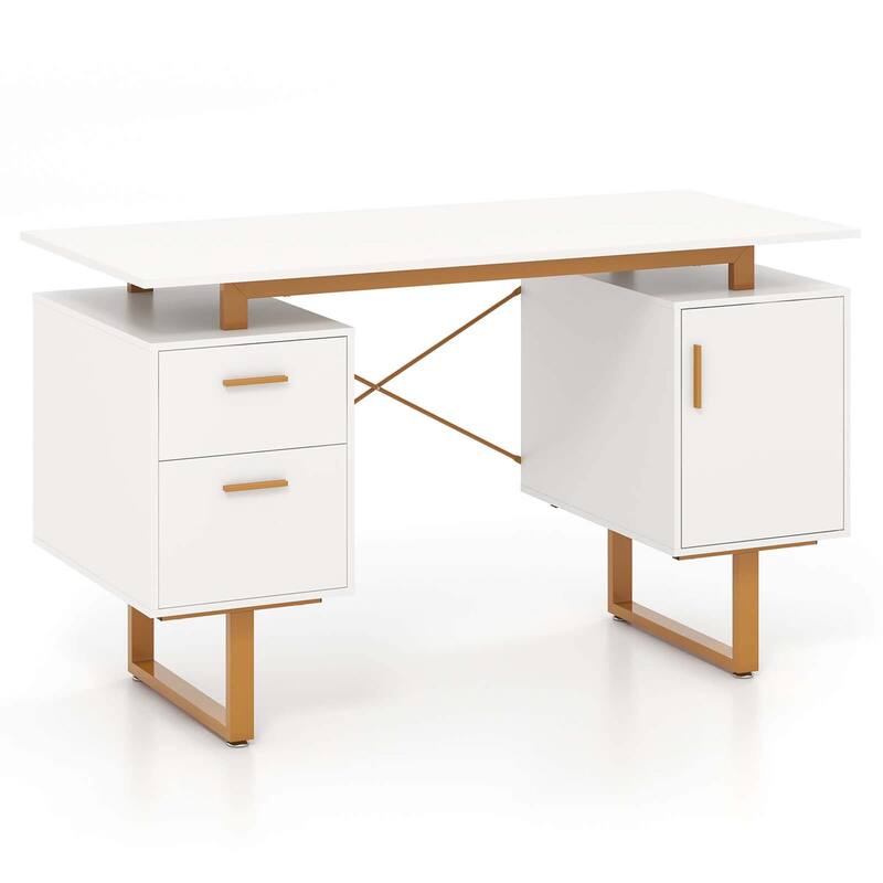 Costway 51" Home Office Desk with Floating Desktop Dual Drawers