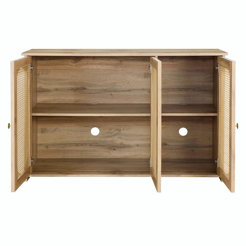 Retro 3-Door Sideboard - Large Storage with Rattan Doors and Metal Handles