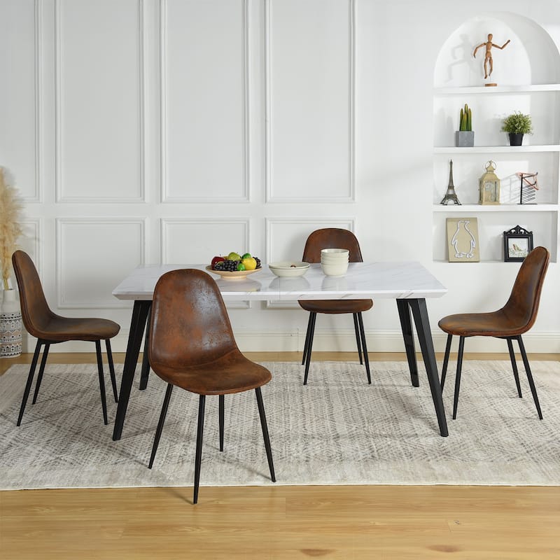 Homy Casa 5-Piece Dining Room Set with Modern White Table and 4 Upholstered Side Chairs - Brown
