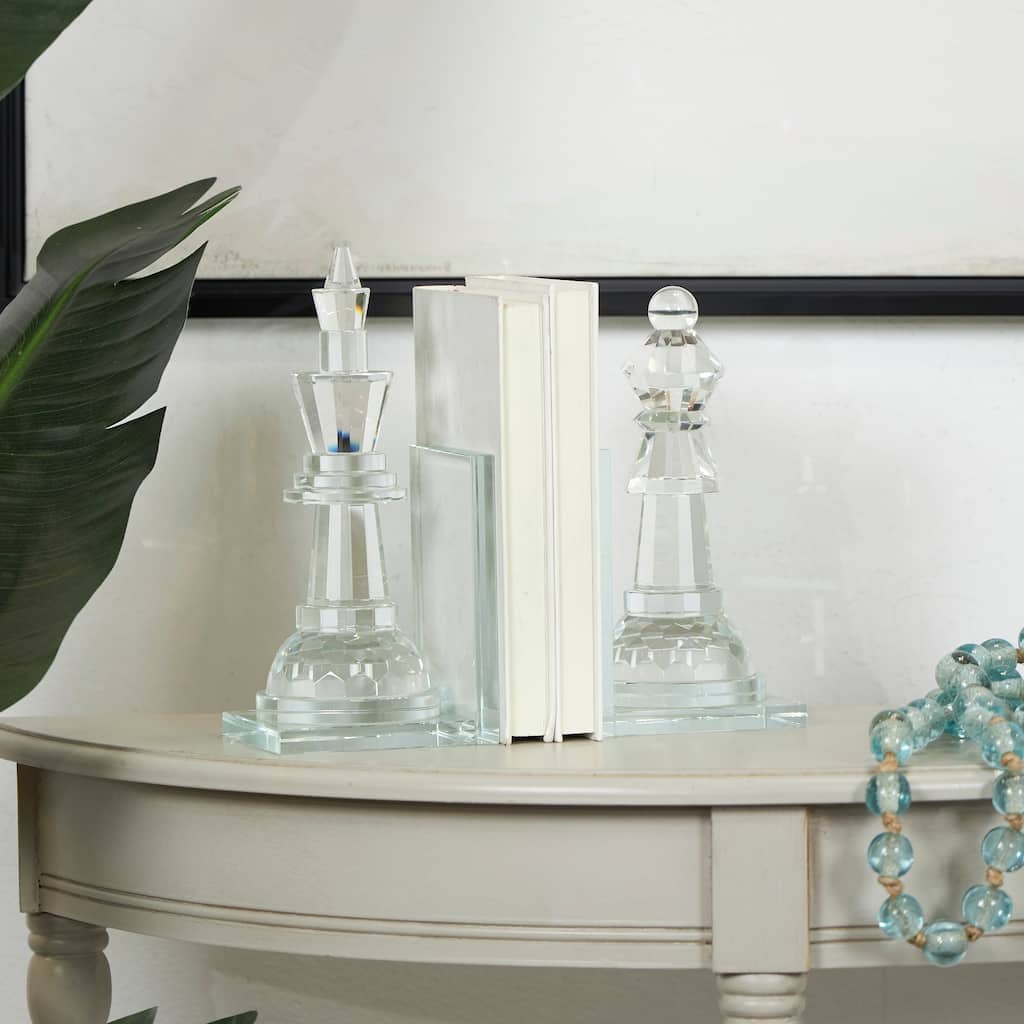 Clear Crystal Oversized Chess Decorative Bookends with Cut Crystal Designs (Set of 2)