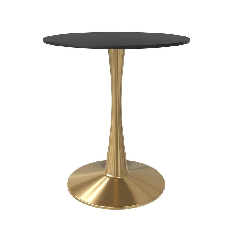 LeisureMod Bristol 27" Round Dining Table for 4 with MDF Tabletop in Gold Steel Base for Kitchen & Dining Room
