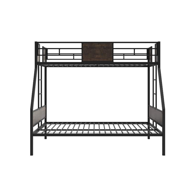 Metal Twin Over Full Bunk Bed with Safety Guardrail and 2 Ladders for Kids, No Box Spring Needed
