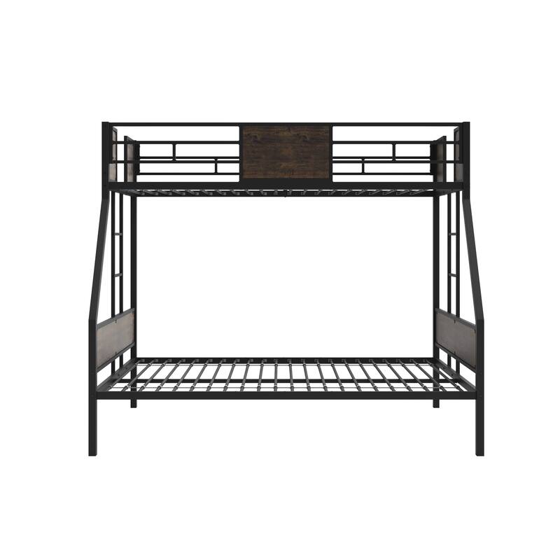 Twin Over Full Black Metal Bunk Bed with Safety Guardrail and 2 Side Ladders for Kid - Available with or without Trundle