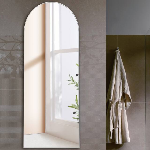 Arched Metal Mirror Full-length Floor Mirror with Bracket - Silver - 64.12x21