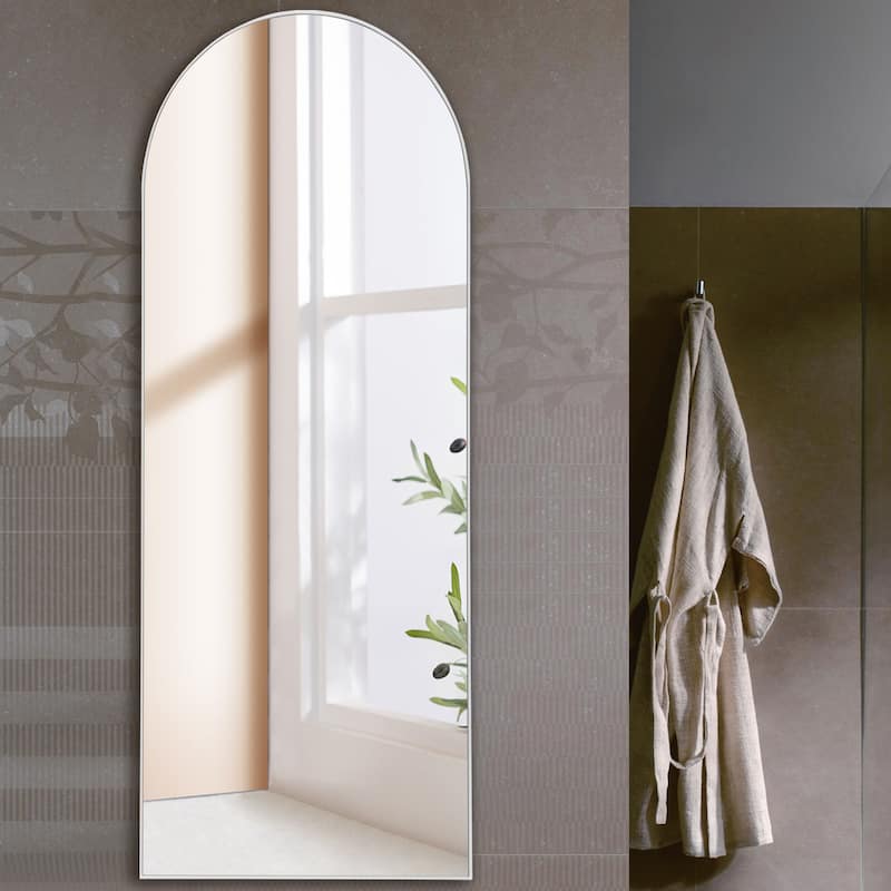 Arched Metal Mirror Full-length Floor Mirror with Bracket - Silver - 64.12x21