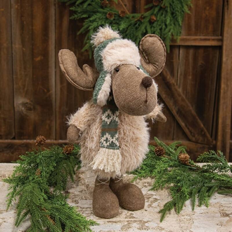 Standing Nordic Reindeer with Teal Trapper Hat and Scarf - 15.75" H x 7.5" W