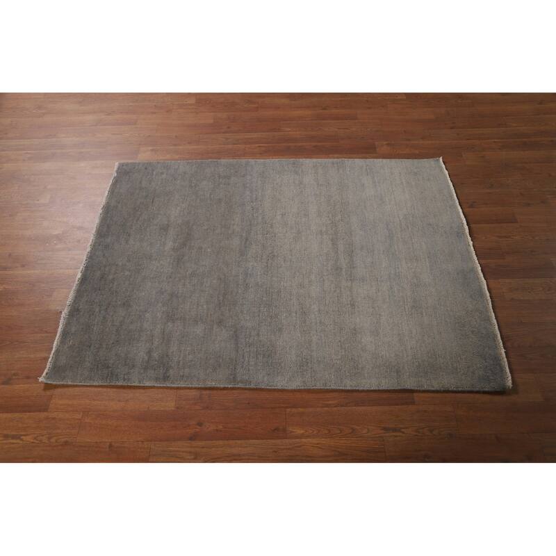 Hand Knotted Oriental 100% Wool Carpet Modern Solid Greys & Charcoal Gabbeh Area Rug - 4' 4'' X 3' 4''
