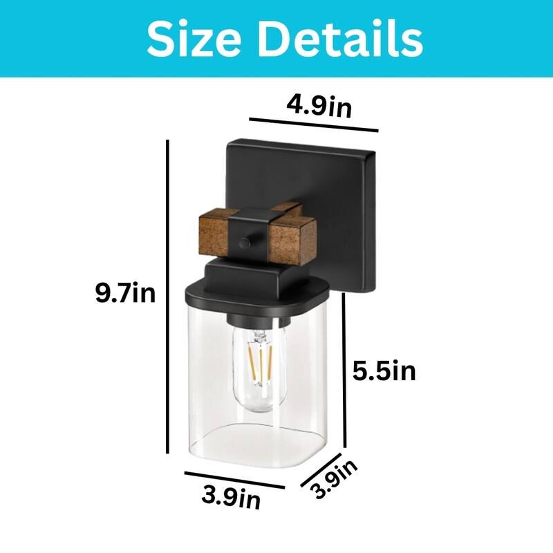 2 Pack bulb light rustic brown + black light fixture glass, metal wall light