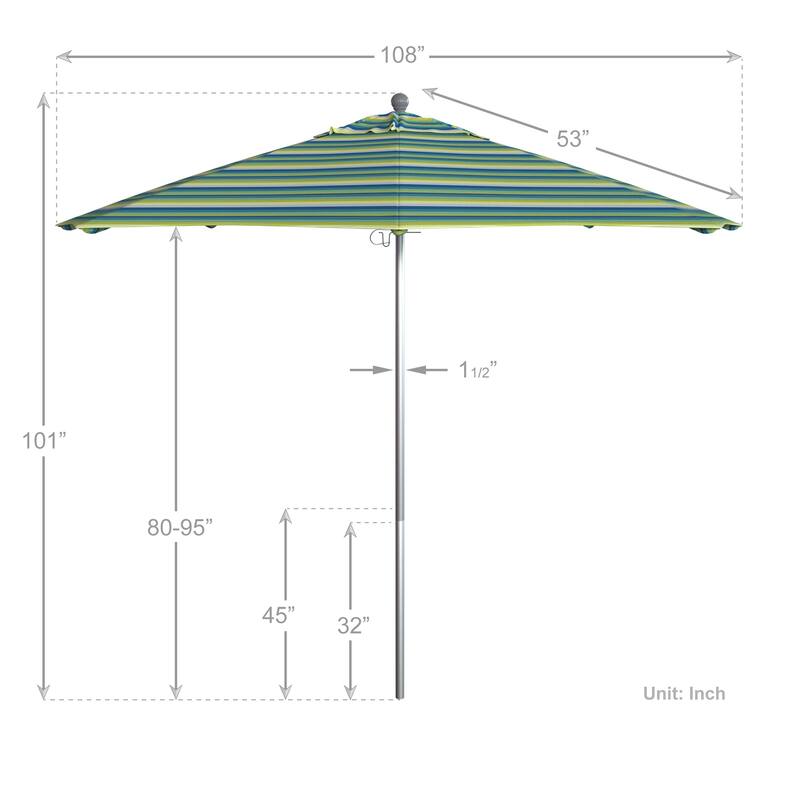 California Umbrella 9' Rd. Aluminum Frame, Fiberglass Rib Patio Umbrella, Push Open,Anodized Silver Finish, Sunbrella Fabric
