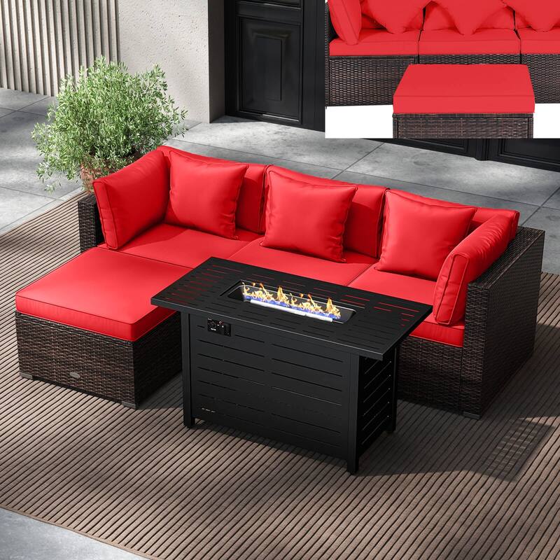 Costway 5 PCS Patio Furniture Set Heavy-duty Frame Rattan Sofa Set - See Details - Red